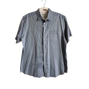 Ted Baker Men's Wallo Short Sleeve Oxford Button Down Shirt Cotton Blue Size 6